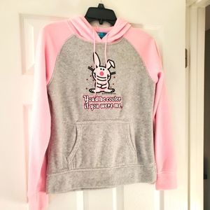 It's Happy Bunny funny sweatshirt, pink & gray, soft, excellent condition